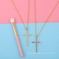 Shangjie OEM Cross necklace with colored zircons copper rainbow tennis necklace crucifix necklaces